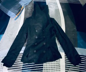 Girl black double-breasted winter coat