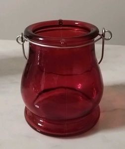 Red Glass Tea Light Candle Holder with Handle