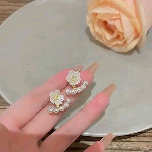 White Pearl &amp; Flower Earrings For Women