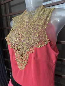 Pink Dress with Gold Lace