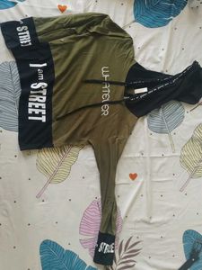 Black And Dark Dull Green Full Sleeve Top