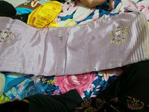 New Embroidered Saree With Attach Blouse Piece