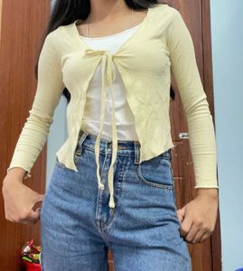 Pastel Yellow Tie Front Cardigan
