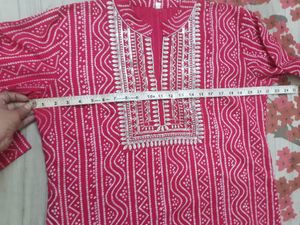 Magenta Pink Colour Bandhani Kurta, Size: 44inc