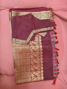 GentlyUsed Burgundy and Grey Pattu Sari WithBlo