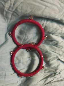 Cloth Bangles With Silver Rattle Tassle
