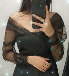Black Mesh Sleeve Top