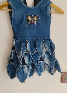 Denim Dress with Butterfly