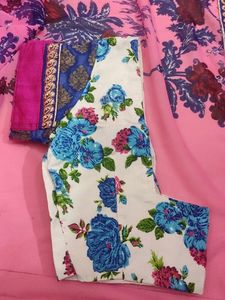 Pink White Royal Blue Festive Wear Saree