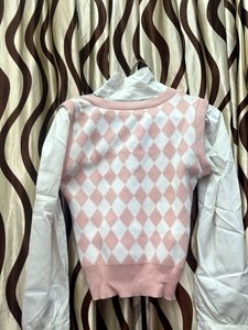 Pink Argyle Knit Top