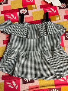 Black And White Check Off Shoulder Top