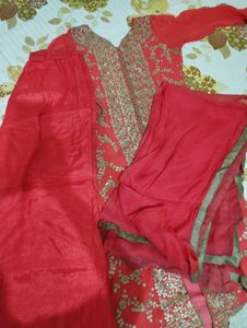 Red Embroidered Kurta Set