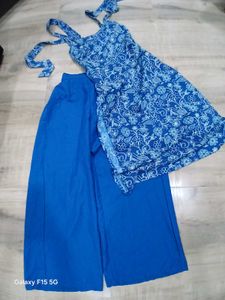 Blue Wide Leg Palazzo Pants