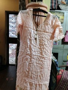 Peach Embroidered Kurti Pant Set