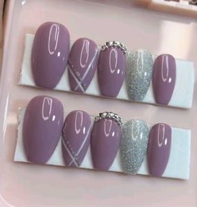 Mauve and Silver Press-On Nails