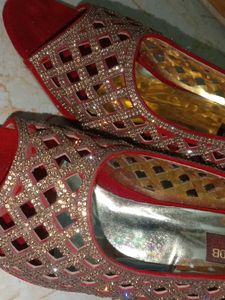 Red Embellished Flats