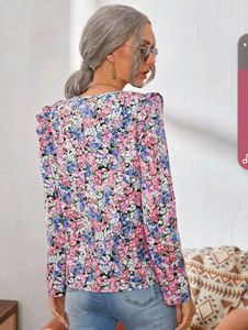 SHEIN Floral Ruffle Shoulder Blouse