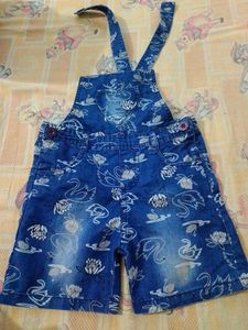 Swan Print Denim Overalls
