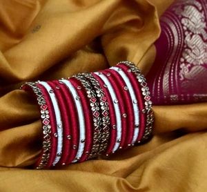 Silk Thread kundan Stone Bangles Set