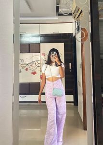 Abstract Wave Print Wide Leg Trouser