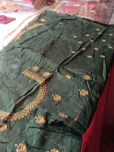 Elegant Embroidered Red &amp; Gold Saree