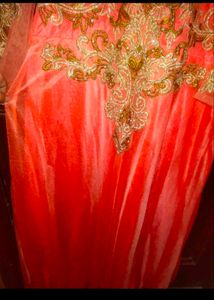 Women Embroidary Party Wear Neon Orange Gown