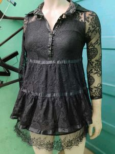 Black Lace 3/4 Sleeve Blouse