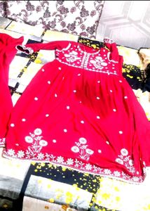 Red Embroidered Kurta Set