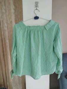 Green Striped Tie Cuff Shirt