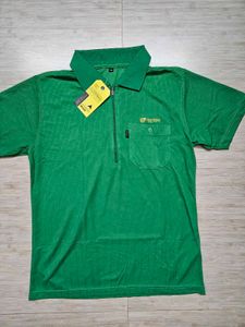 Green Polo Shirt with Zipper and Pocket