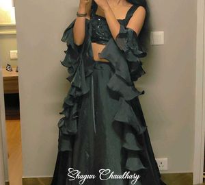 black lehnga with frill dupatta