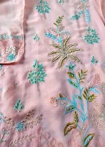 New Peachish Pink Heavy Embroidered Kurta Set