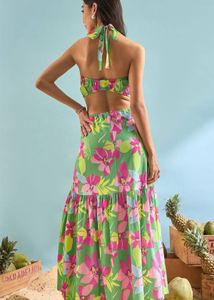 Floral Cutout Halter Maxi Dress
