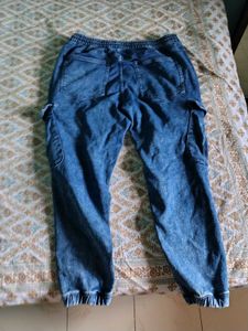 Blue Denim Cargo Joggers