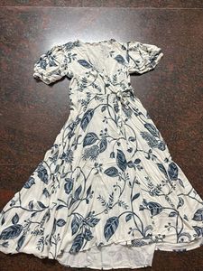 White And Blue Casual Maxi Dress