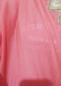 Peach And Off White Embellished Saree