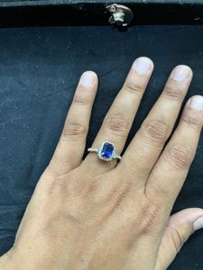 Sapphire &amp; Diamond Halo Ring