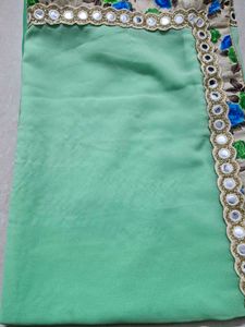 Beautiful Green Saree With Stitched Blouse