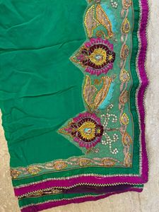 Green Embroidered Saree