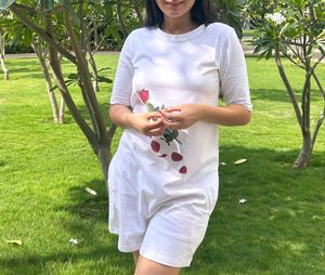 White Dress with Delicate Rose Applique