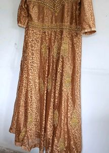 Elegant Brown &amp; Gold Embellished Gown
