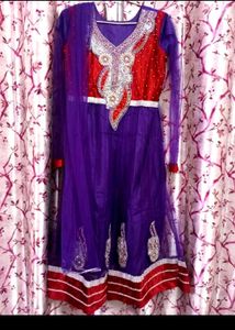 Red Velvet and purple Net Party' Wear Suit