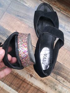 Pinterest Glitter Black Wedges Heels