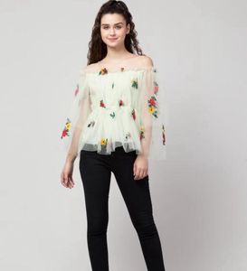Floral Embroidered Tulle Top