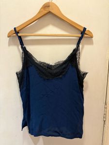 Zara Navy Lace Trim Top