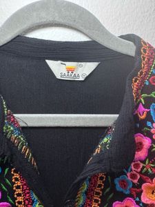 Colourful Floral Black Kurti