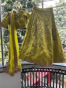 Lime Heavy Zari Work Lahenga Stiched Blouse