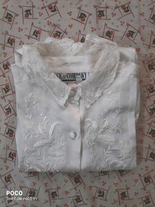 White Satin Embodied Shirt