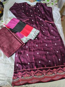 Purple Embroidered Kurti Set