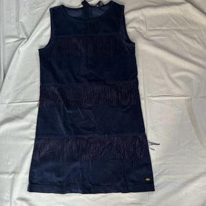 Navy Fringe Velvet Dress